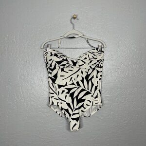 Carmen Marc Valvo Women 14 Black White Floral One Piece Swimsuit Halter Tie Back